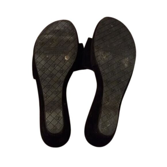 Donald J Pliner 9 M Womens Wedge Sandals Black Leather Suede Slide Buckle Italy - Picture 6 of 11